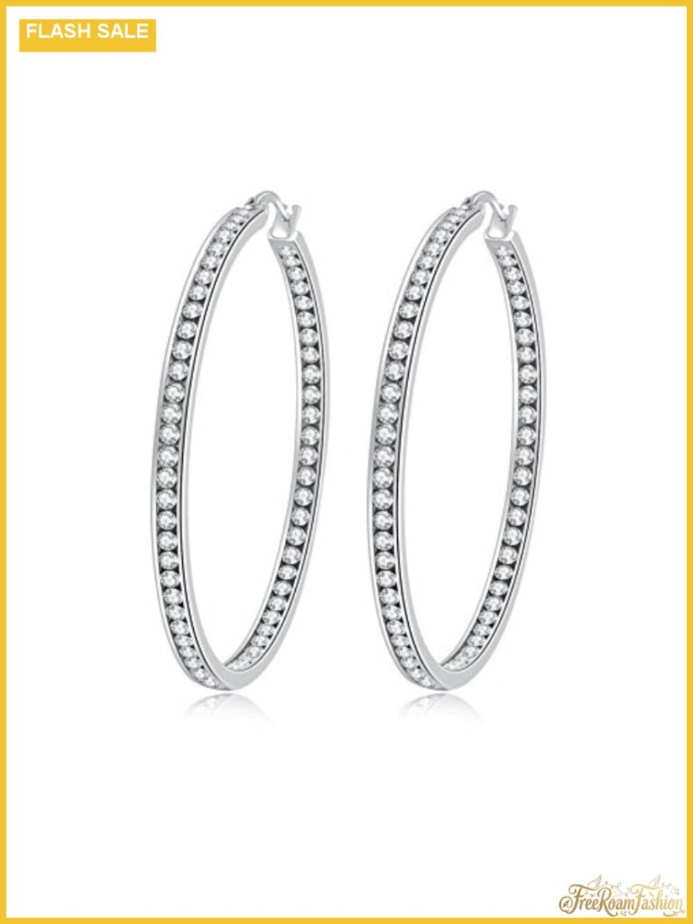 Large 2" Crystal Stainless Steel Hoop Earrings Hypoallergenic for Sensitive
